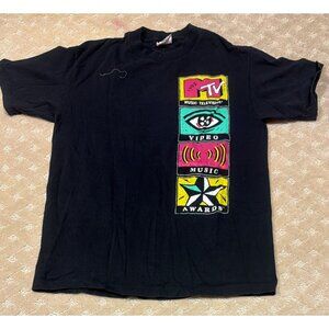 Vintage 1991 MTV T Shirt Men L Black Sof Tee Made in USA Music Television Promo